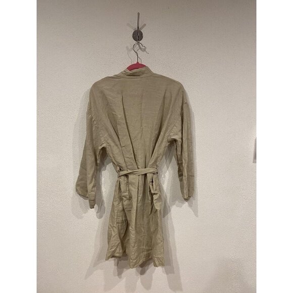 Len.Ok Robe Womens Medium Beige 100% Linen Belted Kimono Lightweight Lounge - Picture 3 of 3